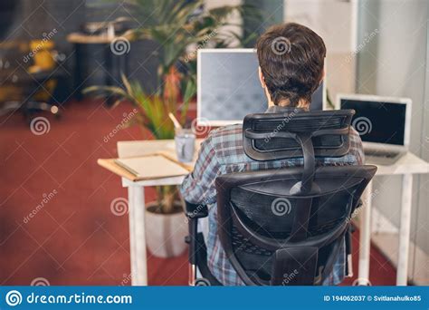Male Worker Using Computer In Modern Office Stock Image Image Of
