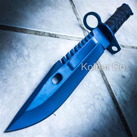 13 Cs Go Tactical Fixed Blade Hunting Knife Bayonet Bowie Blue Steel