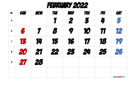 Printable February 2022 Calendar 6 Templates