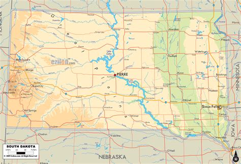 Physical Map Of South Dakota Ezilon Maps