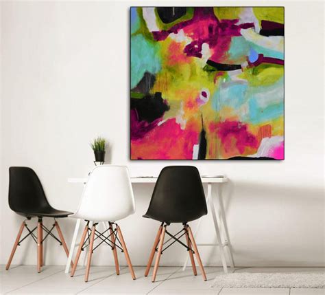 Pink Fuschia Abstract Print Pink Blue White Giclee Square Etsy