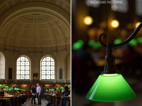 two pictures side by side one with a green lamp and the other with people in it