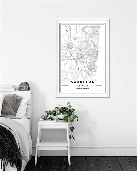 Waukegan Map Print High Res Map Map Of Waukegan Waukegan Etsy