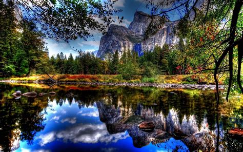 Body Of Water And Green Trees Nature Lake Landscape Mountains Hd