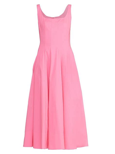 Staud Wells Cotton Poplin A Line Midi Dress In Pink Lyst