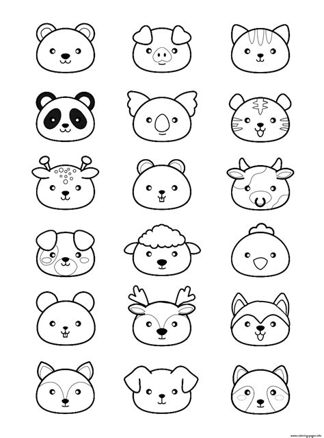 Animals Kawaii Cute Coloring Page Printable