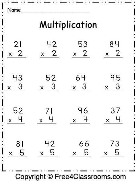 multiplication worksheet  digit   digit freeclassrooms