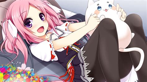 Anime Girls Cat Pink Hair Pantyhose Babe Uniform Naderebo Tsubasa Moegi Wallpaper