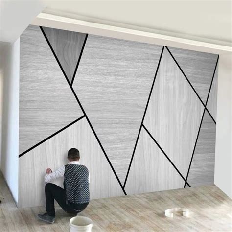 Simple Grey Geometry Wallpaper Modern Grey Triangle Wall Etsy Australia
