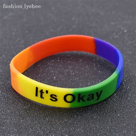 Fashion Lychee Gay Pride Rainbow Silicone Wristband Bracelet Lesbian High Quality Its Okay