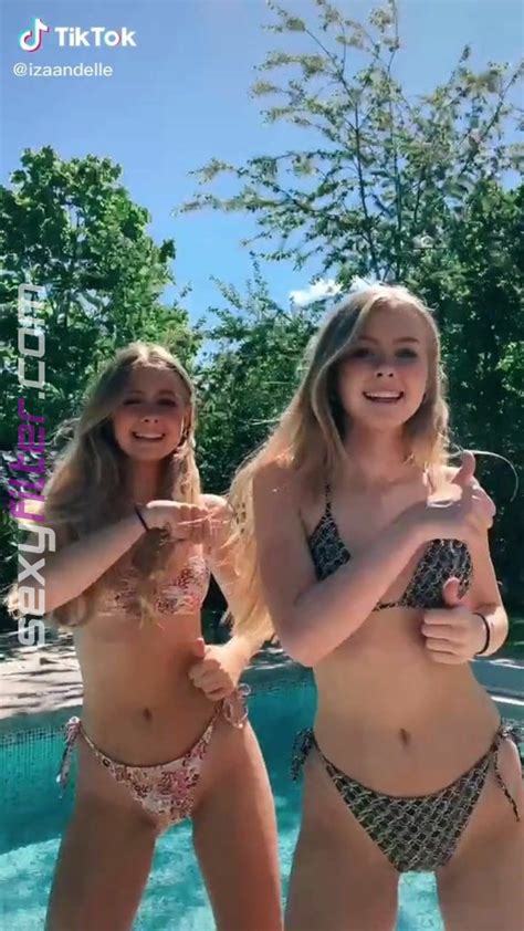 hot iza and elle cryssanthander in bikini at the pool