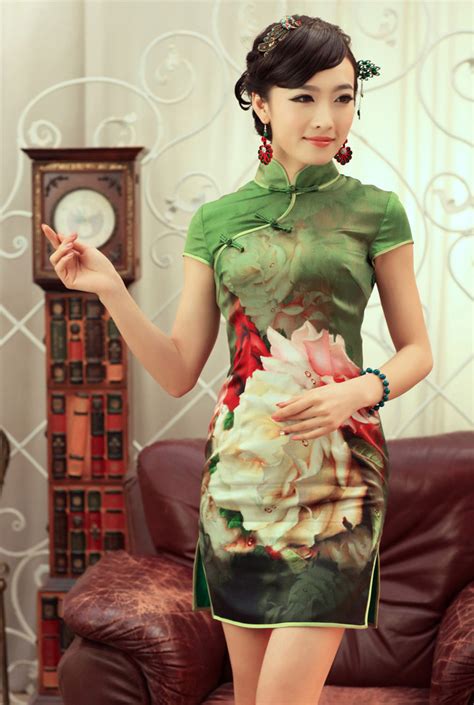 Opulent Flowers Print Short Cheongsam Dress Qipao Cheongsam And Dresses