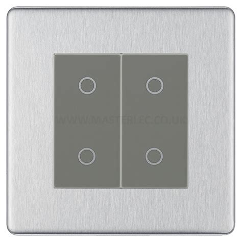 Bg Nexus Screwless Brushed Steel Double Master Touch Dimmer Switch Gre