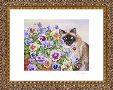 Ragdoll Cat And Pansies Giclee Fine Art Print Floral Etsy