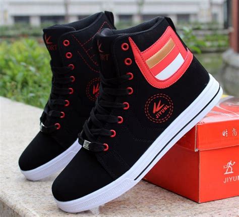 2019 High Top Board Shoes For Men Fashion Black Sneakers