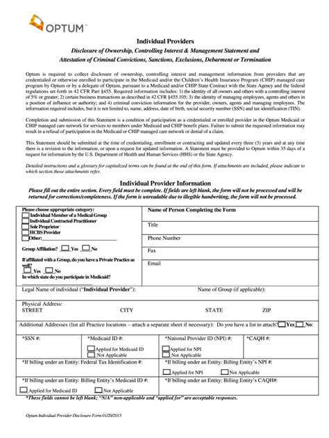 2015 Optum Individual Provider Disclosure Form Fill Online Printable