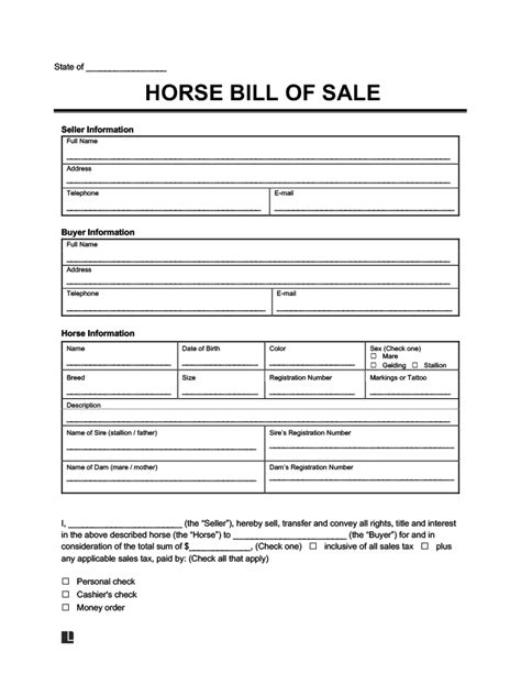Free Horse Bill Of Sale Word And Pdf Download Legal Templates