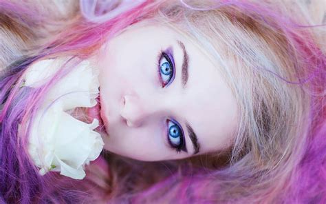 Women Blue Eyes Face Pink Hair Closeup Hd Wallpapers