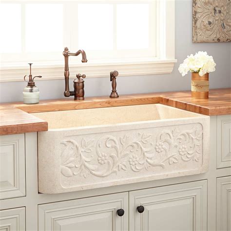 In this handy buying guide we're reviewed some of the best farmhouse sink. 33" Vine Design Polished Marble Farmhouse Sink - Cream ...