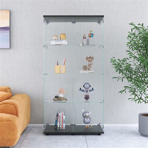 Cisurcpi 4 Shelf Glass Display Cabinet With Double Door Fast Installation In 30 Mins Curio