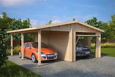 Fully enclosed carport, garage, or workshop for 1 car, 2 cars, 3 cars, 4 cars, 6 cars, and more. Combined Garage and Carport with Up and Over Door Type G / 44mm / 6 x 6 m - Summer House 24