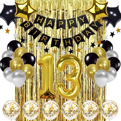 Buy Black And Gold 13th Birthday Decorations Banner Balloon Happy