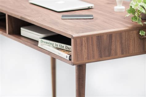 Modern Walnut Desk With Open Cubbies Mid Century By Habitables Walnut