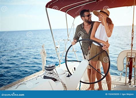 Summer Romance On Vacation Couple On The Luxury Boat Stock Image Image Of Happy Deck 152435035