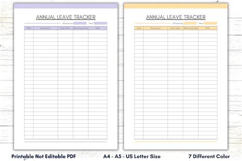 Annual Leave Tracker Template Printable Work Leave Planner Work Leave