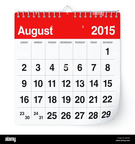 August 2015 Calendar Stock Photo Alamy
