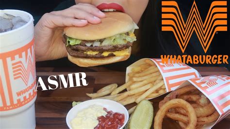 Asmr ~ Whataburger Triple Burger W Fries And Onion Rings Youtube