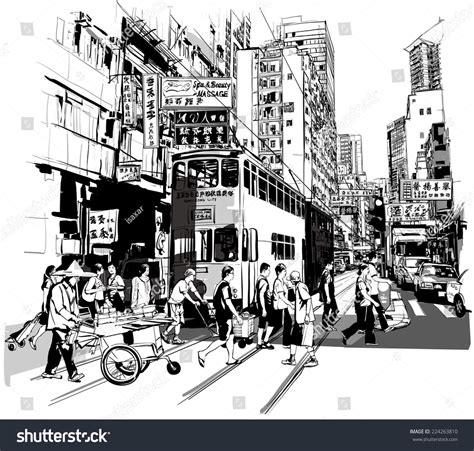 Street In Hong Kong Vector Illustration All Chinese Characters Are