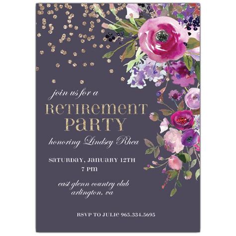 shimmer floral bouquet retirement invitations paperstyle