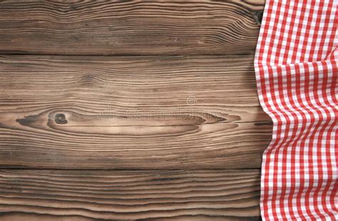 Red Checkered Picnic Cloth On Wooden Backgroundfood Design Tabletop