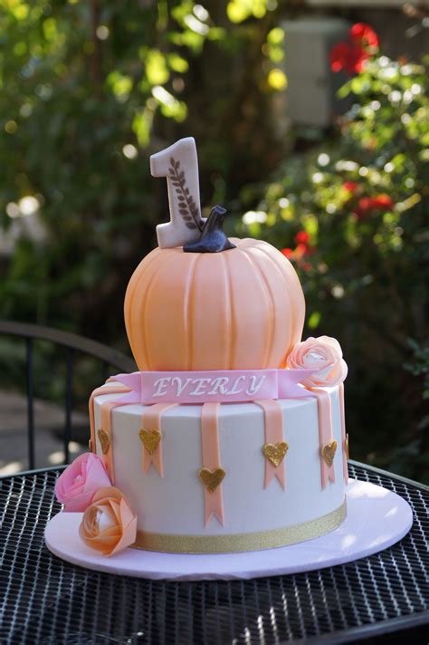Cute Tiered Birthday Cake With Pumpkin Top Pumpkin 1st Birthdays