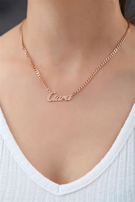 14k Solid Gold Curb Chain Name Necklace Dainty Nameplate Etsy