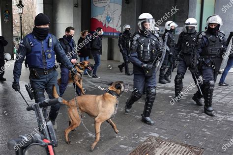 Belgian Anti Riot Police March During Editorial Stock Photo Stock