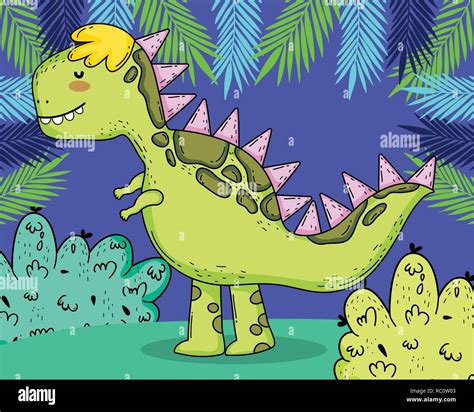 Tyrannosarus Prehistoric Dino Animal With Plants Stock Vector Image