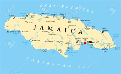 Jamaica Mapa Político Con La Capital Kingston Las Ciudades Y Los Ríos