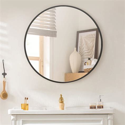 Beautypeak Circle Mirror Black 24 Inch Wall Mounted Round Mirror With