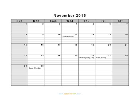 November 2015 Calendar Blank Printable Calendar Template In Pdf Word