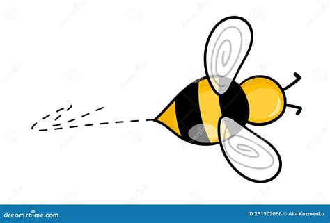 Cartoon Bee Mascot A Small Bees Flying On A Dotted Route Wasp Collection Vector Characters