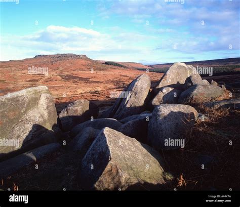 Gritstone Boulders At Burbage Rocks Hathersage Moor View Towards The