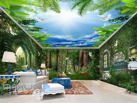 3d Forest House Pigeon Deer Wall Murals Wallpaper Art Print Decor Idcqw