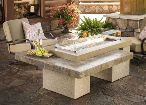 The Outdoor Greatroom Company Uptown 64 Inch Linear Gas Fire Pit Table With 42 Inch Crystal Fire