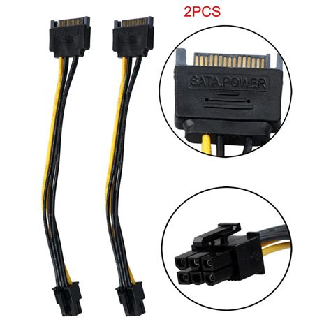 2pcs SATA Power Cable 15 Pin To 6 Pin PCI EXPRESS PCI E Sata Graphics