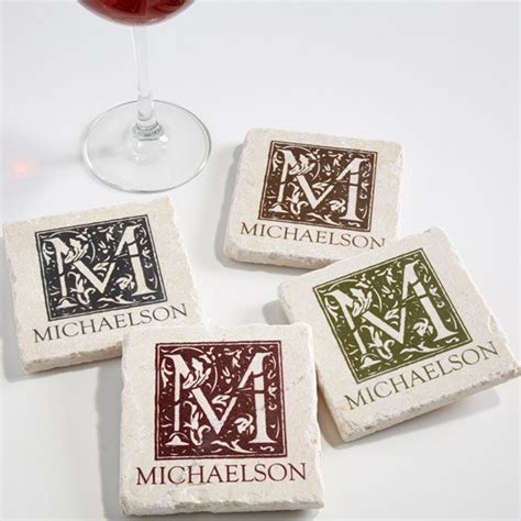 Floral Monogram Tumbled Stone Coaster Set Ts For Etsy