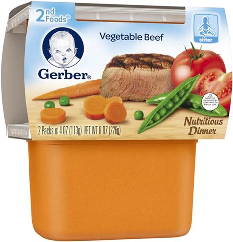 Gerber baby food puree pouches have transparent and window options so you and your baby can see the goodness inside. Gerber 2nd Foods Vegetable Beef Nutritious Dinner 2 Pack ...