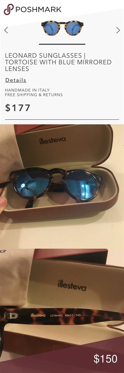 Illesteva Leonard Tortoise Blue Mirror Sunglasses Blue Mirrored Sunglasses Handmade