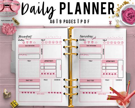A6 Pink Daily Planner Printable Day Organizer Daily Agenda Etsy Daily Planner Printable